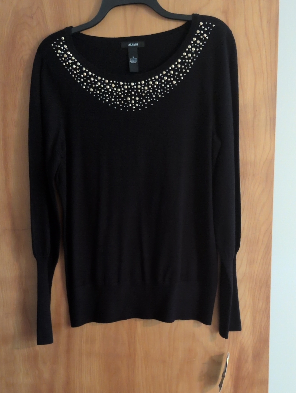 Alfani Black Scoop Neck Sweater with Metallic Stud Detail